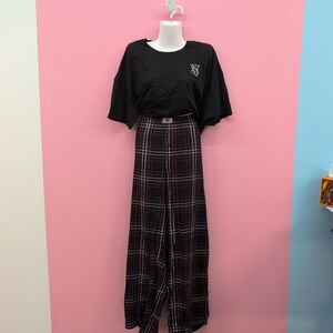 Victoria Secret Flannel Short Sleeve Long Tee Jama Set XXL Black